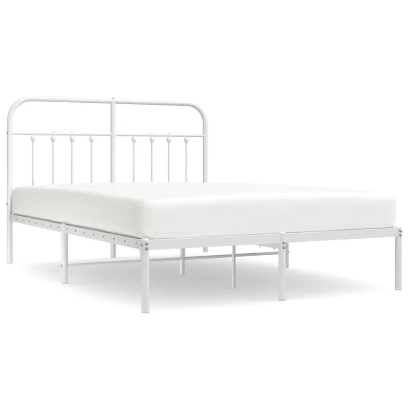 Estructura de cama de metal con cabecero blanca 135x190 cm con cabecero - Descanso