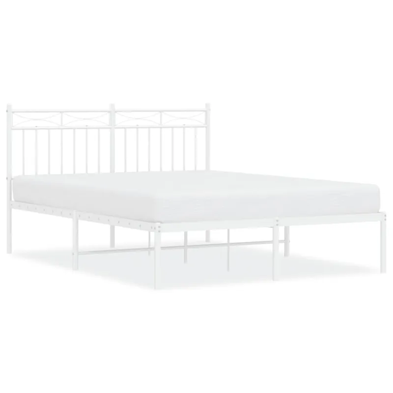 Estructura de cama de metal con cabecero blanca 135x190 cm con cabecero - Descanso
