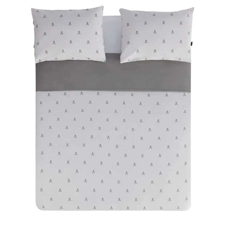 Set cama (funda nórdica 240x220 + 2 fundas almohada 50x85cm) 100% algodón gris oscuro & gris claro calaveras Scalpers Home - Textil