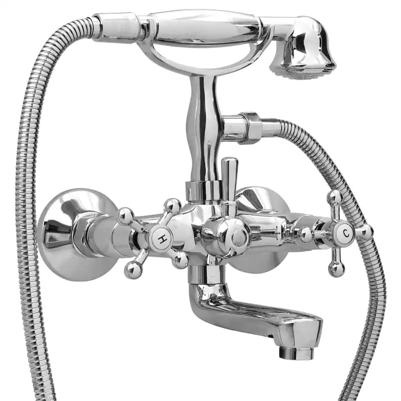 vidaXL Grifo de bañera 2 mandos + desviador y alcachofa cromado retro - Baño
