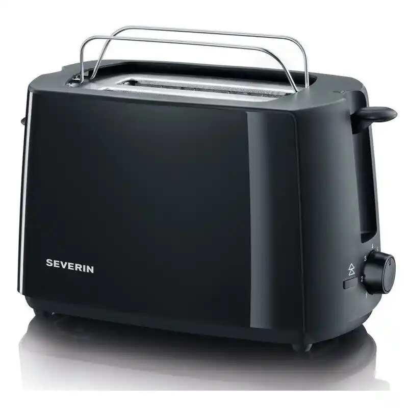 SEVERIN - Tostadora automática, Incluye Soporte para Tostar Panecillos, 2 Ranuras Cortas 700 W, Carcasa aislante térmica, Habitáculo para el cable, Color Negro, AT 2287
