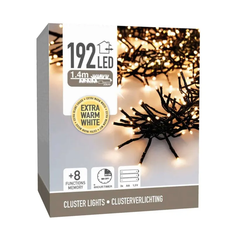 Well Home Guirnalda de 182 Luces LED Blanco extra cálido con 8 Funciones y Temporizador - 1,4 metros