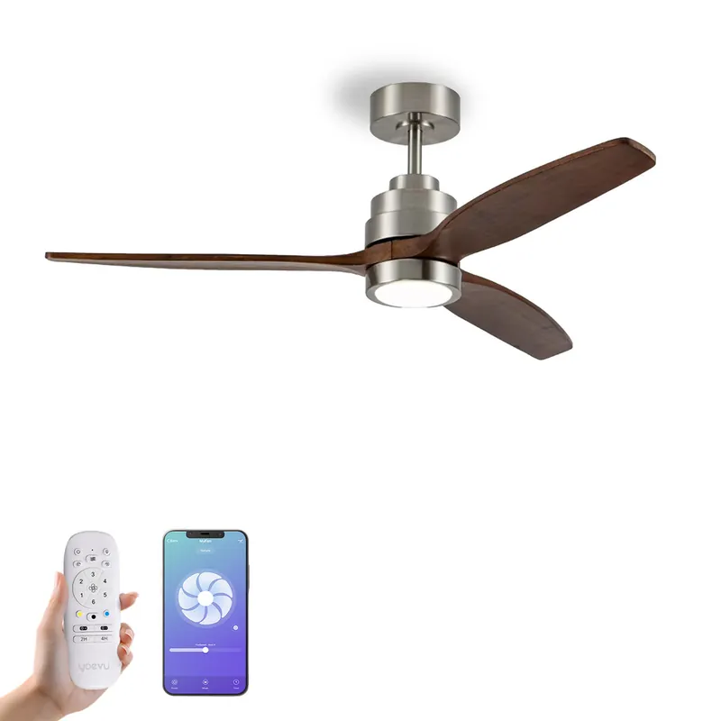 YOEVU HÉLIX - Ventilador de Techo con luz | Compatible con Alexa y App | 50 W | 6 Velocidades | Motor Silencioso | 3 Aspas 132 diámetro | Modo verano-invierno, Madera oscura