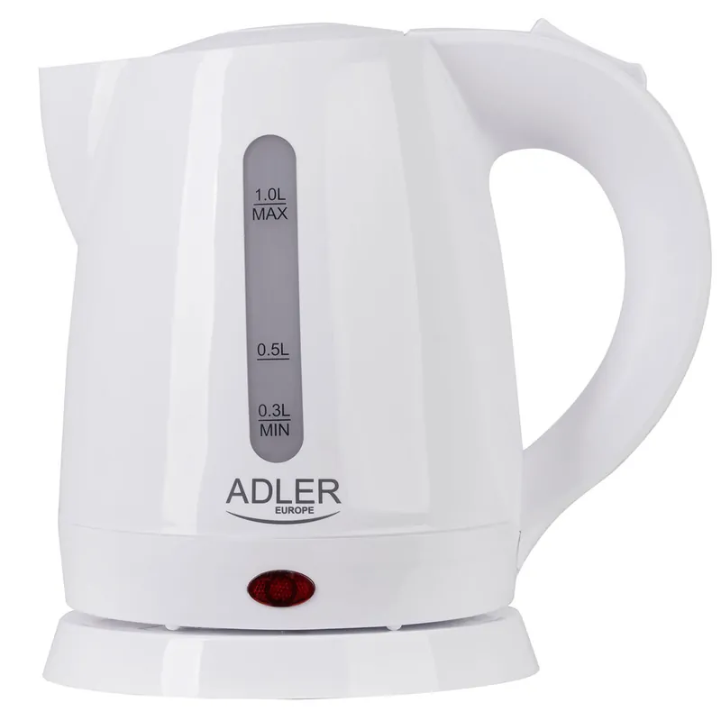 Adler AD1272 Hervidor Agua Eléctrico, 1 L, sin BPA, Resistencia Oculta, Inalámbrico, Apagado Automático, 1600, Blanco - Electrodomésticos