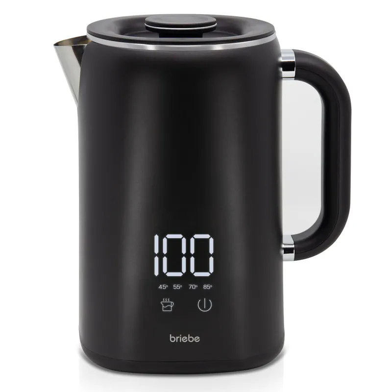 Briebe KT1175BLK i-Black Hervidor Agua Eléctrico 1,7LRegulador de Temperatura Digital 45°C a 100°C, Libre de BPA, Base de 360°, 1500, Negro