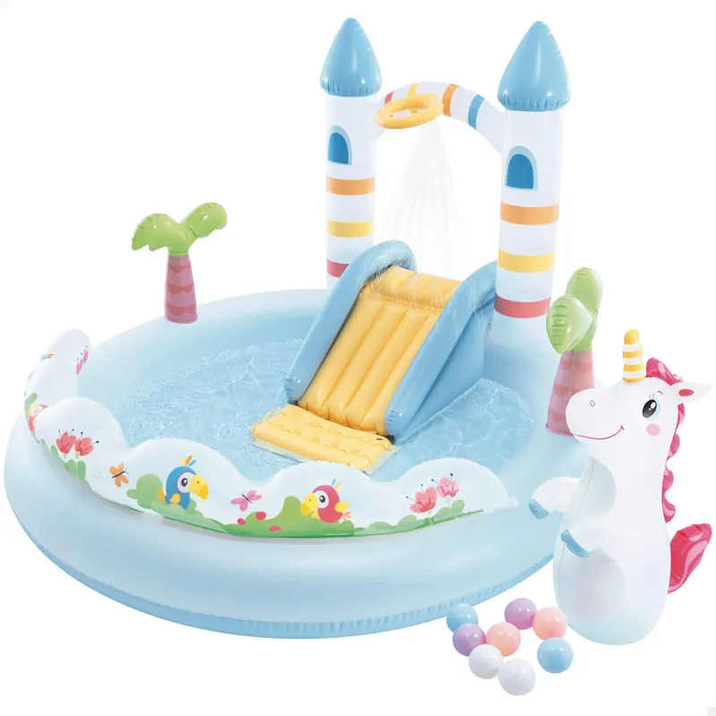 INTEX Centro de juegos hinchable castillo unicornio con tobogán - Jardín
