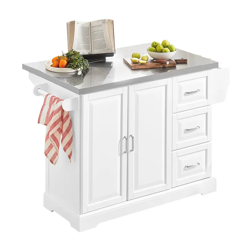 Carrito de Cocina con Piso de Acero Inoxidable,Isla de Cocina con encimera con Tablero Extensible 130 x 71 x 91 cm Acero Inoxidable FKW41-ST SoBuy