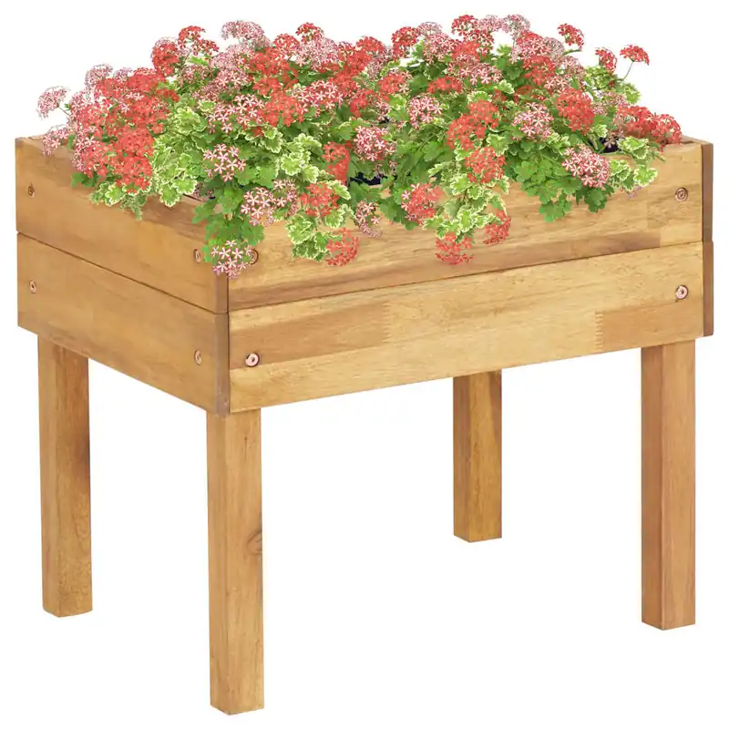 Jardinera elevada 50 x 40 x 45 cm plantas de jardín flores madera maciza de acacia 02_0000849