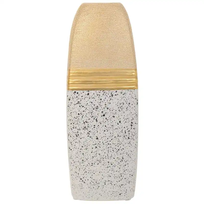 Jarrón de cerámica blanco/arena/dorado 11,5x11,5x31 - Decoración