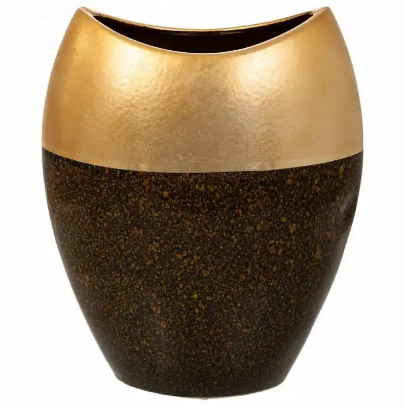 Jarrón de cerámica negro/dorado 24x13,5x29,5 - Decoración