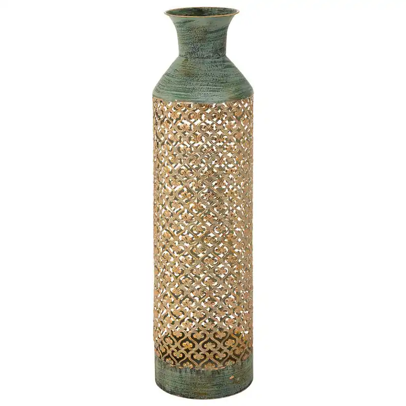 Jarrón de metal azul/Dorado 18x18x69.5 - Decoración