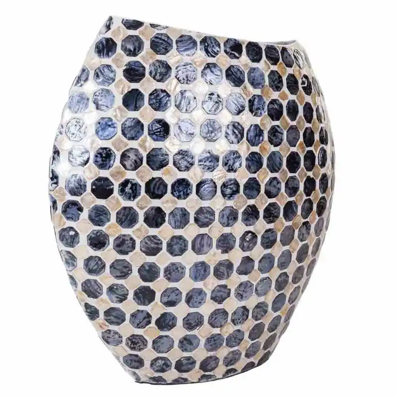 Jarrón Alexandra House Living Gris Crema Papel Nácar Capiz 14 x 35 x 33 cm - Decoración