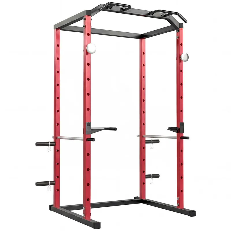 SPORTNOW Jaula de Potencia Musculación, Rack para Sentadillas con Barra de Dominadas, Estación de Fondos Ajustable en Altura, Soporte de Barra Regulable, para Casa Gimnasio, Carga 460 kg - Deporte