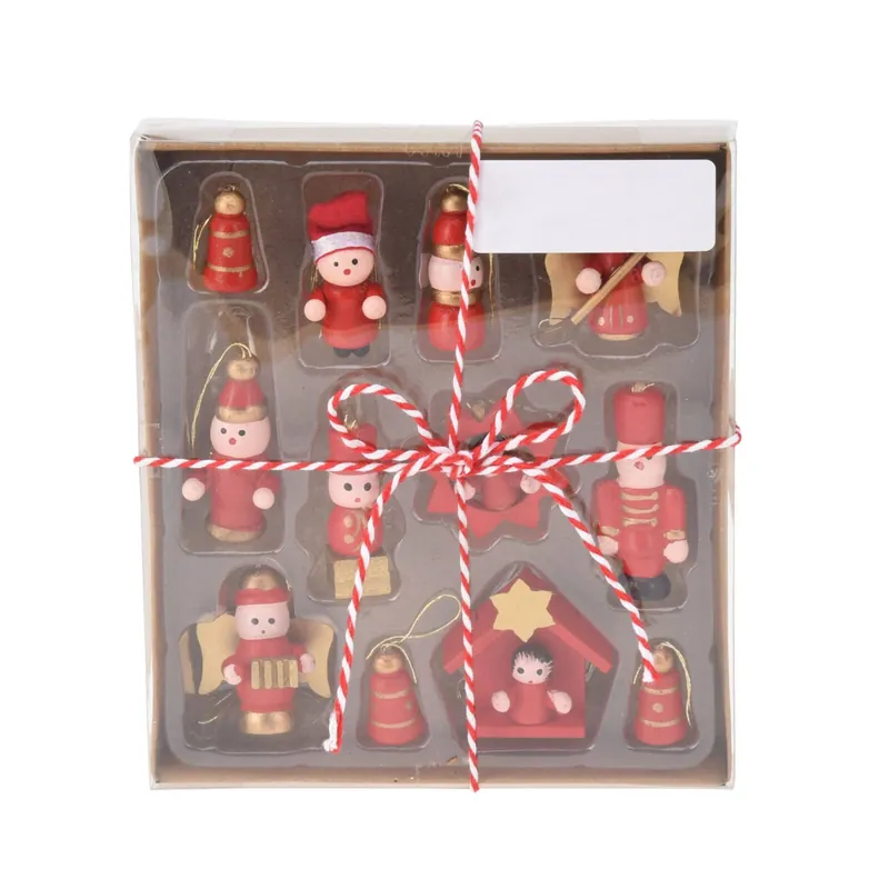 Well Home Juego de 12 piezas de decoración colgante de madera para Navidad en color rojo