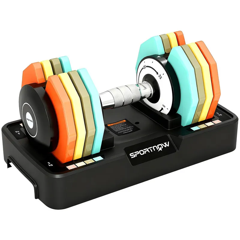 SPORTNOW Mancuerna Ajustable Octogonal 5 en 1, Pesas y Mancuernas Ajuste Rápido de 5 a 25 kg, con Base de Almacenamiento y Mango Antideslizante, Equipo de Entrenamiento para Gimnasio en Casa - Deporte