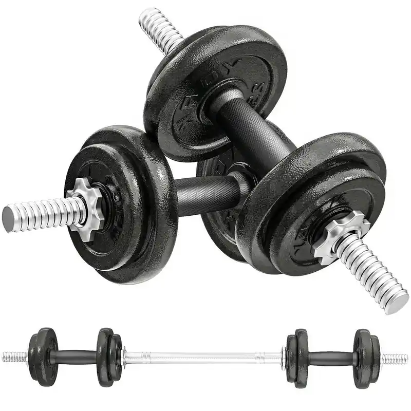 SPORTNOW Juego de Mancuernas Ajustables, 2 en 1, 20kg, Juego de Pesas con Barras Recta de Conexión y Mangos Antideslizantes, Pesas y Mancuernas para Hombres y Mujeres, Fitness, Gimnasio en Casa - Deporte