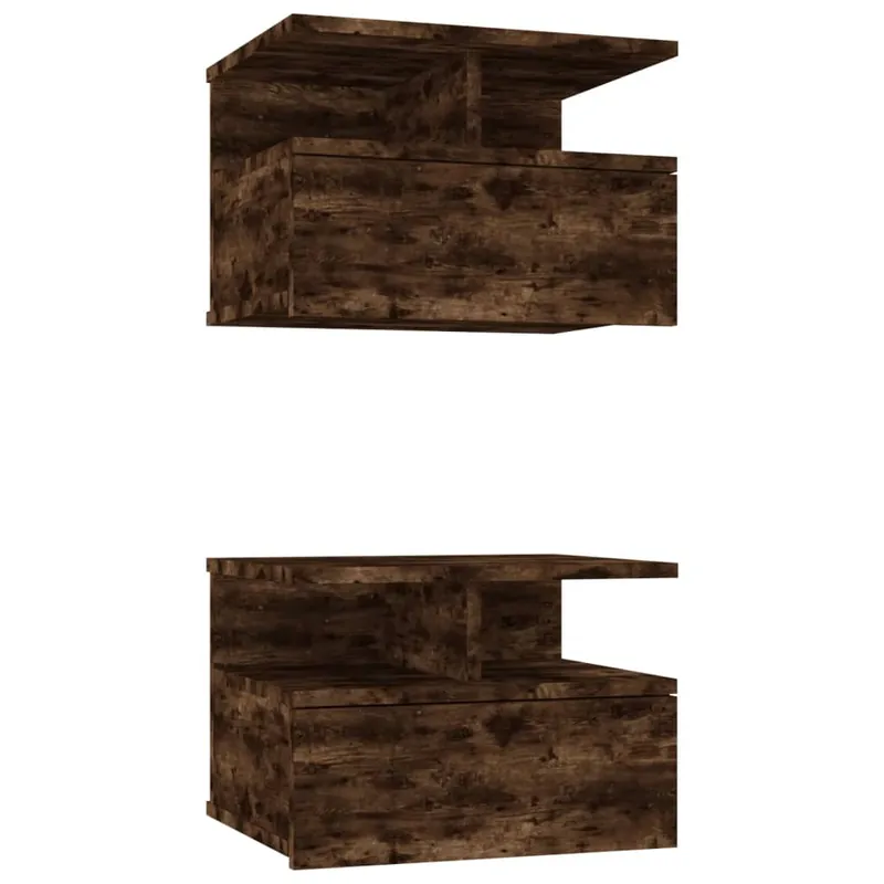 Juego De Mesitas De Noche de pared - Mesillas De Noche flotante madera roble ahumado 40x31x27 cm