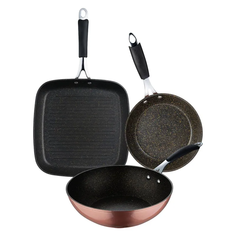 Set de Sartén Grill 28x28cm + Wok Ø28cm + Sartén Ø20x4,5cm en aluminio forjado con revestimiento antiadherente ILAG Cooper Bergner - Cocina