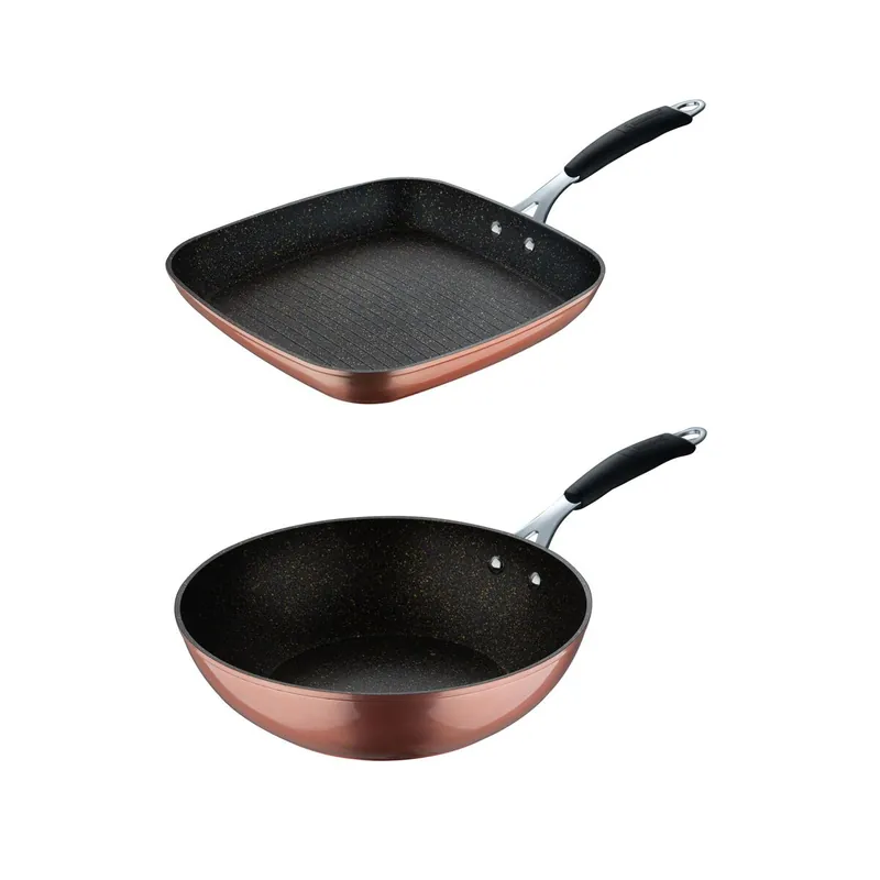 Bergner Copper Set de Sartén Grill 28x28cm + Wok Ø28cm en Aluminio forjado con revestimiento ILAG ESSENTIAL - Cocina