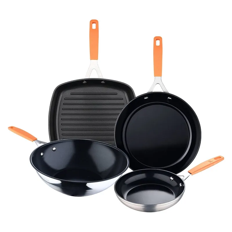 Juego de 2 Sartenes Ø16Ø28cm + Asador cuadrado 28x28cm + Wok Ø28cm en aluminio forjado para inducción COMPACT San Ignacio - Cocina