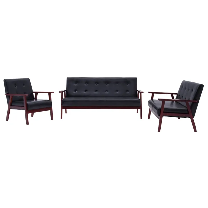 Juego de sofás de piel sintética negro de 3 piezas 02_0019078 - Sofás sillones puffs
