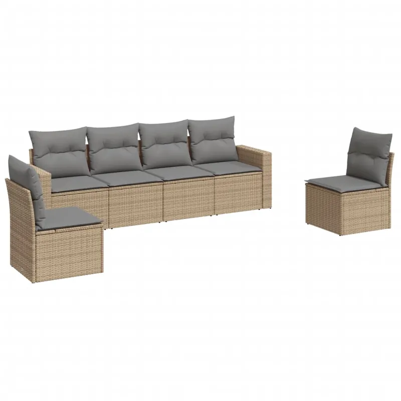 vidaXL Set de muebles de jardín 6 pzas y cojines ratán sintético gris