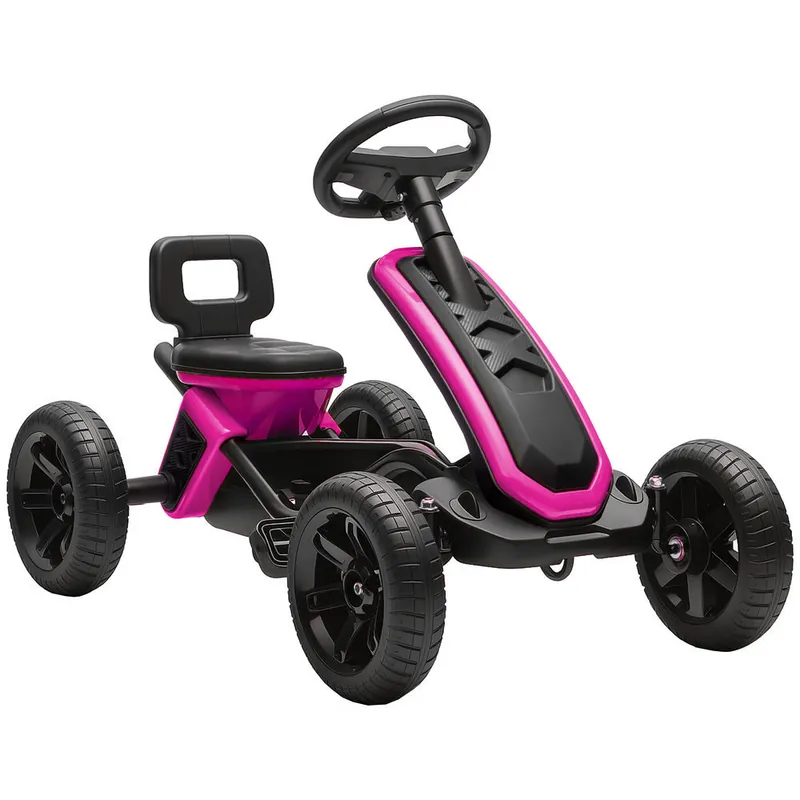 AIYAPLAY Kart Pedales, Go Kart con Ruedas Antideslizantes de EVA, Marco Metálico, Carga 30 kg, para Niños y Niñas de 2-5 Años, Rosa