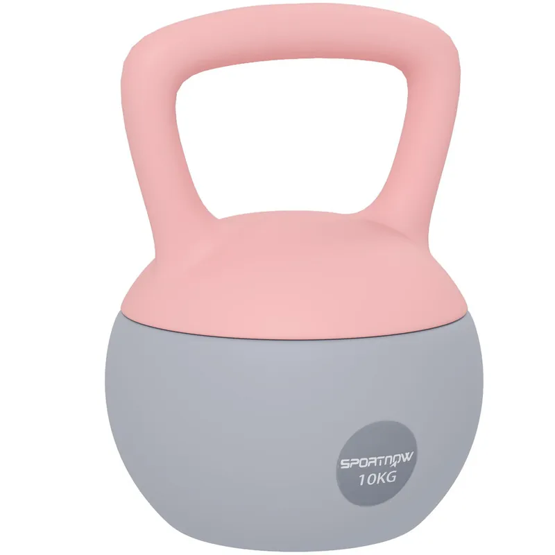 SPORTNOW Pesa Rusa 10 kg, Soft Kettlebell Relleno de Arena Metálica y Mango Antideslizante, para Entrenamiento Culturismo en Casa, Gimnasio, Rosa Palo y Gris - Deporte