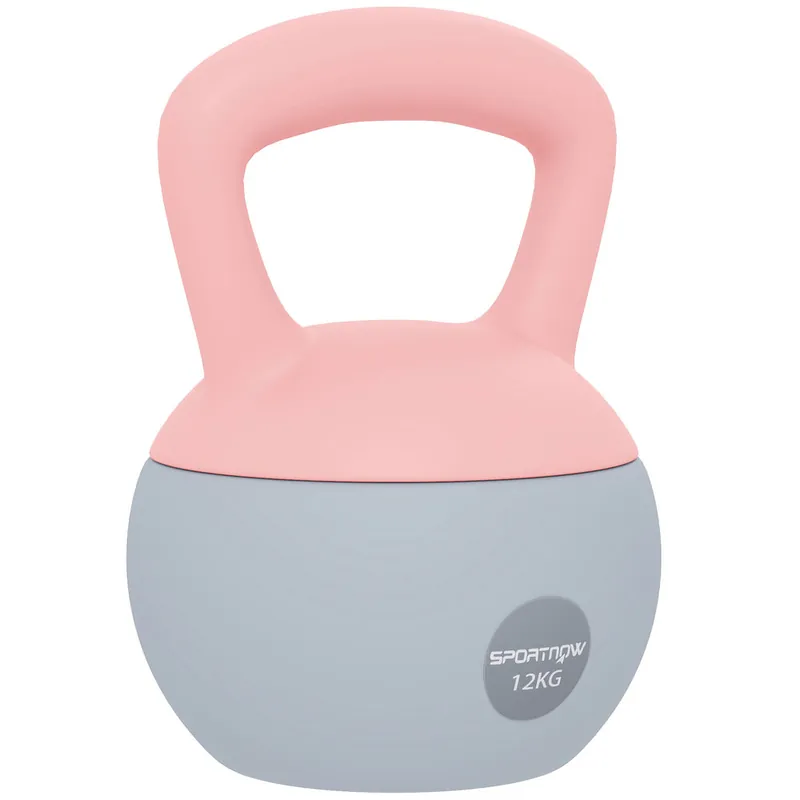 SPORTNOW Pesa Rusa 12 kg, Soft Kettlebell Relleno de Arena Metálica y Mango Antideslizante, para Entrenamiento Culturismo en Casa, Gimnasio, Rosa Palo y Gris - Deporte