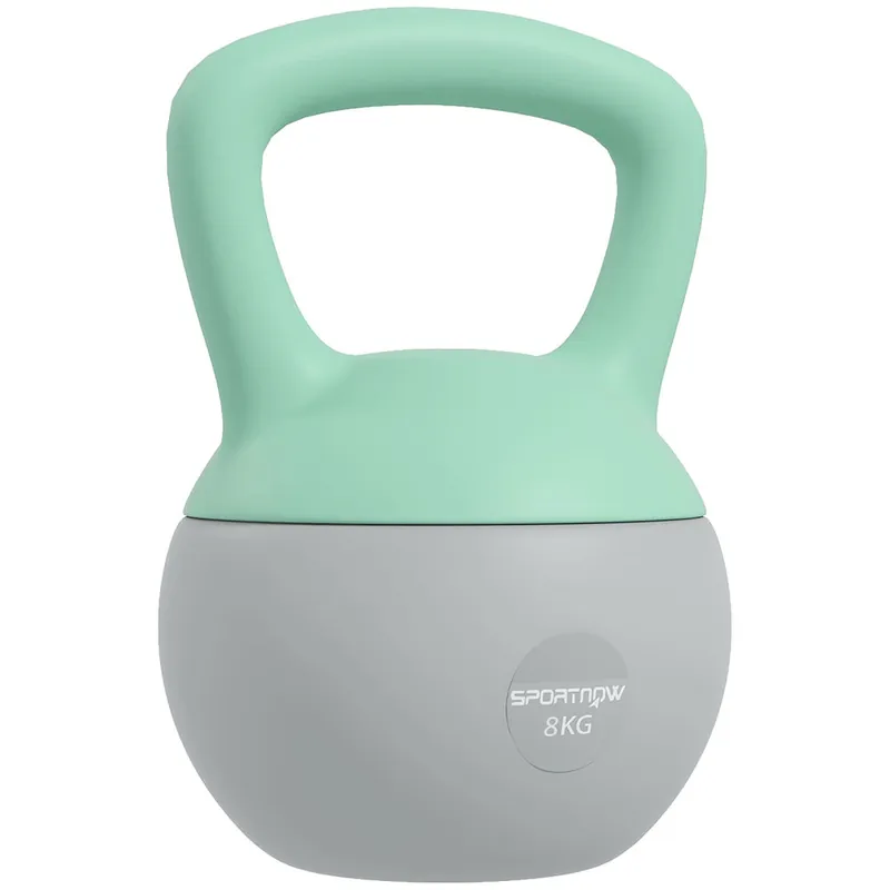 SPORTNOW Pesa Rusa 8 kg, Soft Kettlebell Relleno de Arena Metálica y Mango Antideslizante, para Entrenamiento Culturismo en Casa, Gimnasio, Verde Menta y Gris - Deporte