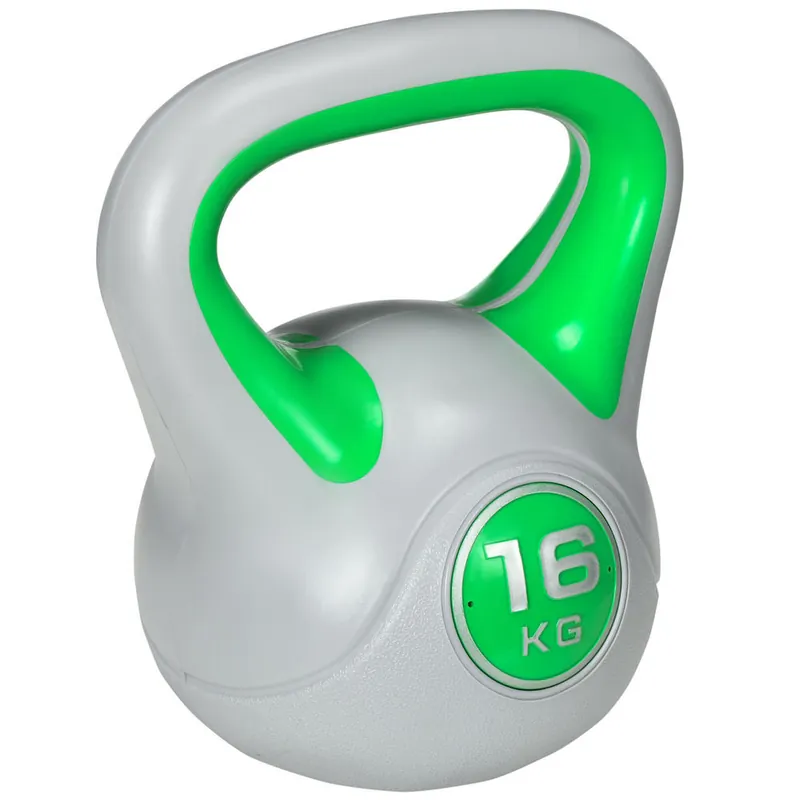 SPORTNOW Pesa Rusa 16 kg, Kettlebell Revestimiento de PU y Relleno de Arena, Mango Ancho, para Entrenamiento Culturismo, en Casa, Gimnasio, Verde y Gris - Deporte
