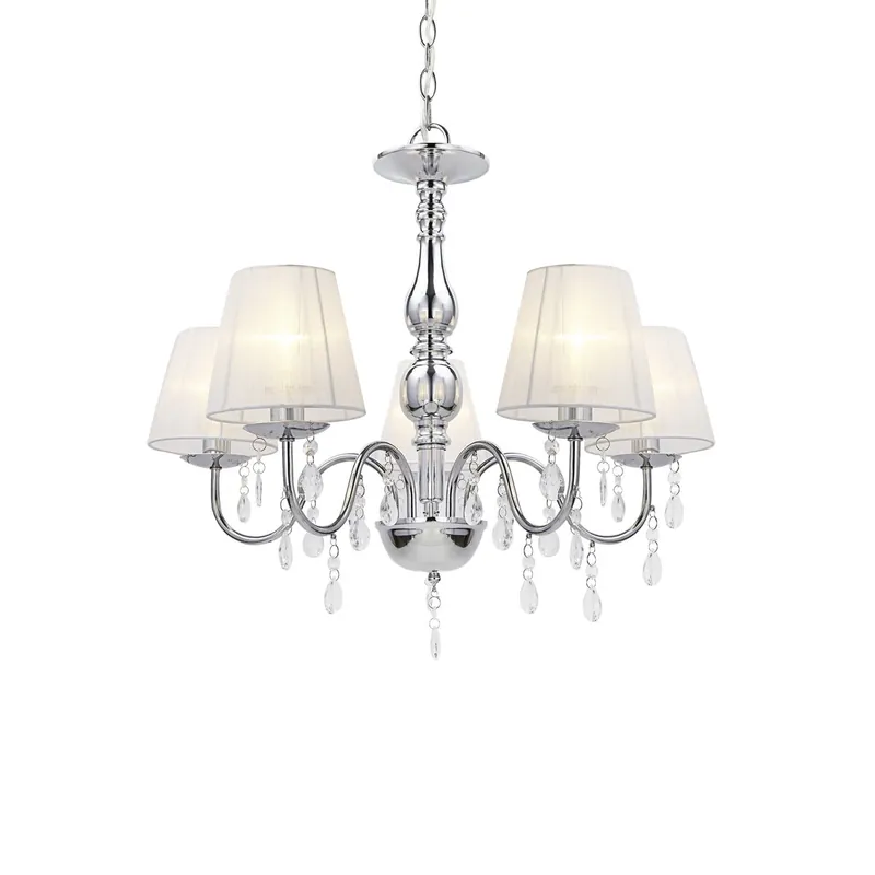 [lux.pro] Lámpara de araña de cristal - blanca - E14 - Lámpara de techo moderna - 5 brazos Cromo