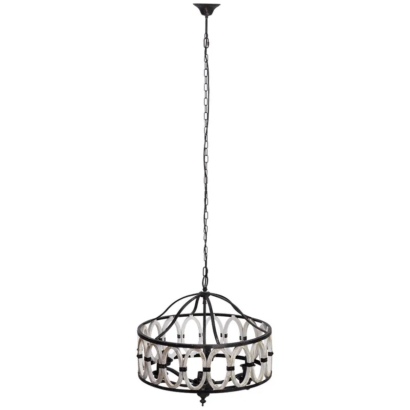 Lámpara de techo redonda de madera y metal negro D63x63x63h cm - Decoración