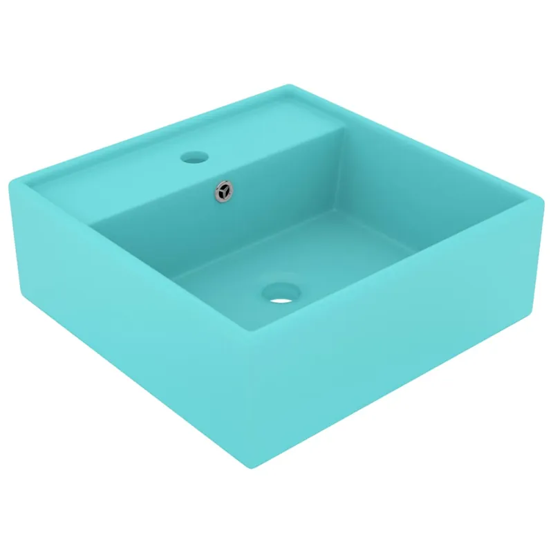 vidaXL Lavabo cuadrado rebosadero cerámica azul oscuro mate 41x41cm - Baño