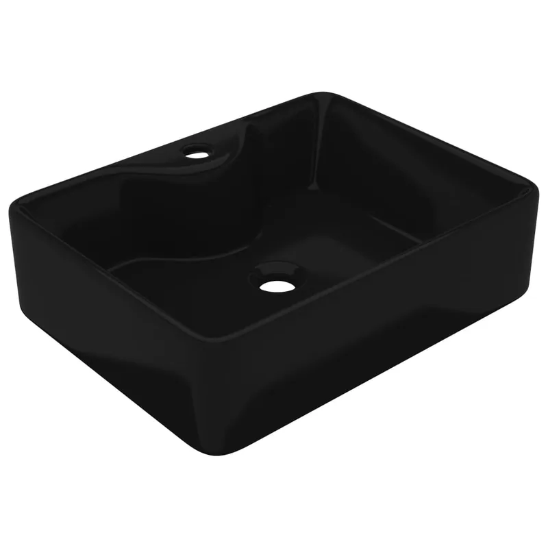 vidaXL Lavabo de cerámica cuadrado con orificio de grifo/desagüe negro - Baño