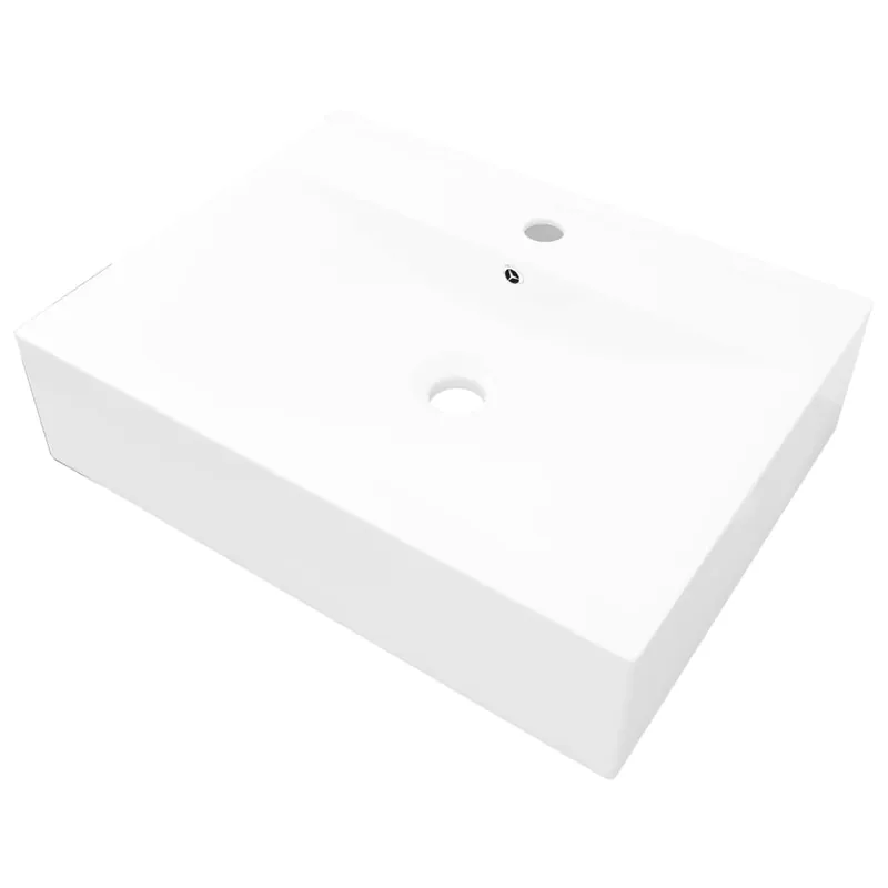 vidaXL Lavabo de cerámica rectangular con orificio de grifo 60x46 cm - Baño