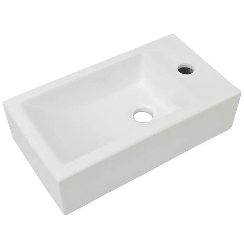 vidaXL Lavabo con agujero grifo rectangular cerámica 46x25,5x12 negro - Baño