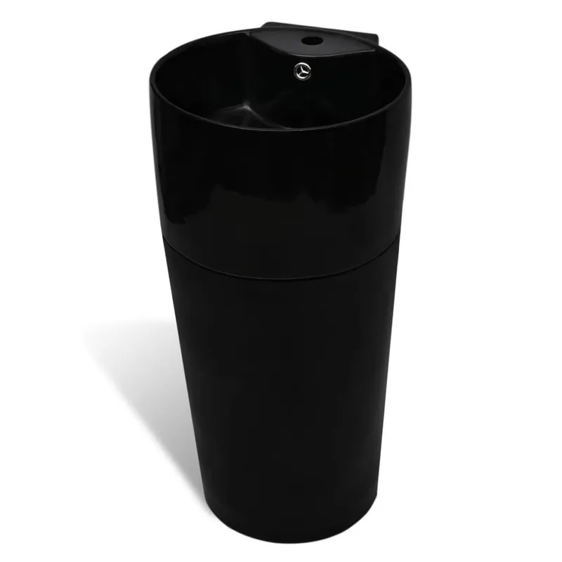 vidaXL Lavabo de pie redondo de cerámica hueco de grifo/desagüe blanco - Baño