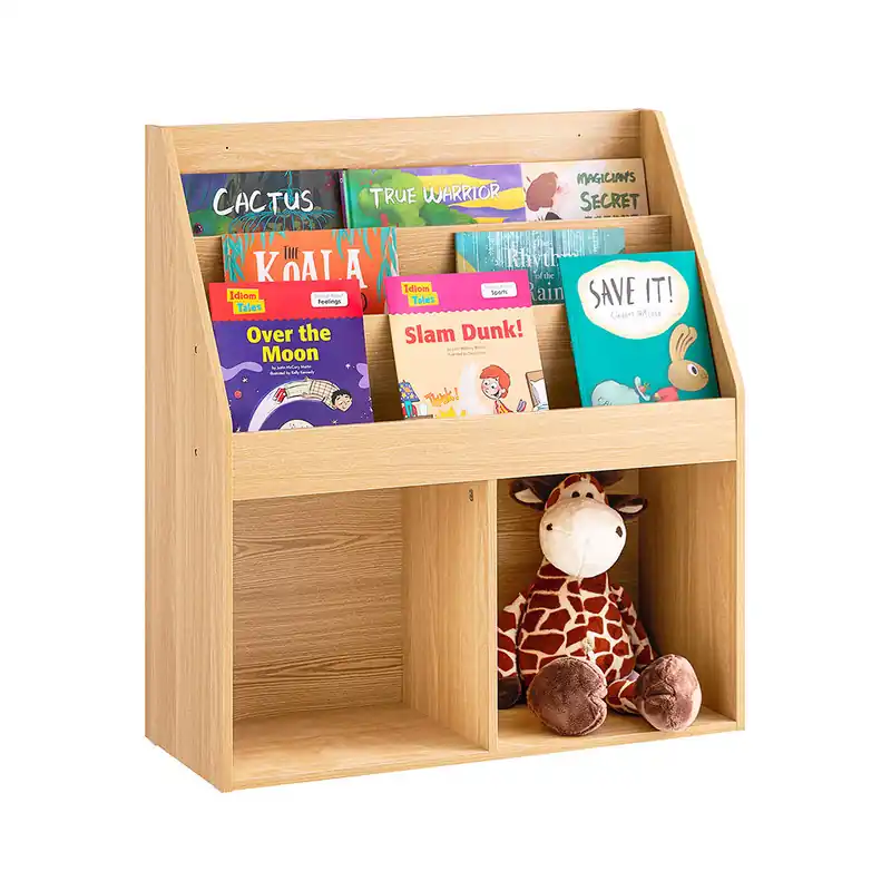 SoBuy Librería Infantil Estantería Montessori con 3 Estanterías y 2 Compartimentos Almacenaje para Libros Muebles habitación Natural KMB01-N