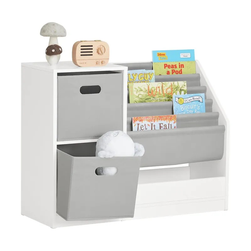 Librería Infantil para niños SoBuy KMB76-W con 2 Cestas y 1 Compartimiento 80x30x30x61 cm