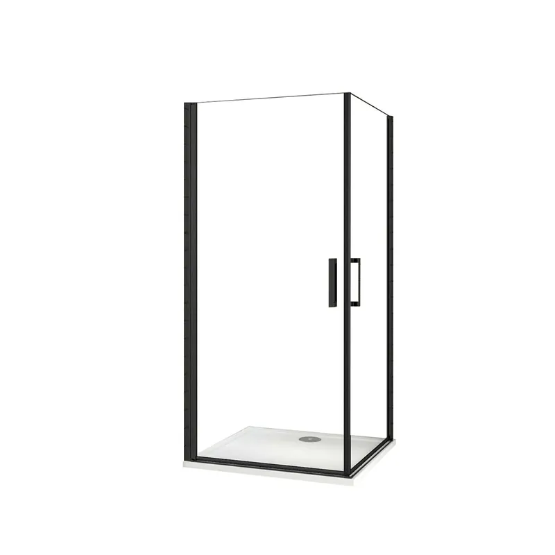AICA Mampara de ducha cuadrada abatible perfil negro mate vidrio antical 8mm 900x900x2000mm - Baño