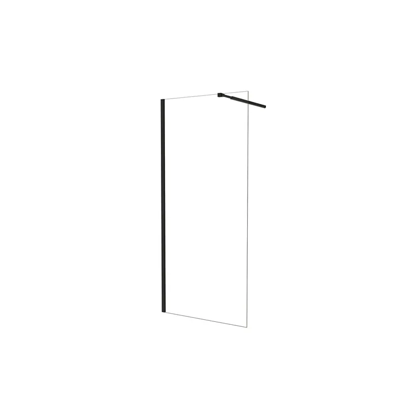 Walk in Mampara de ducha fija frontal 1 hoja sin marco exterior,Cristal templado antical 5mm con Barra 73-120cm,Perfil Negro Mate,(680-700)x1900mm