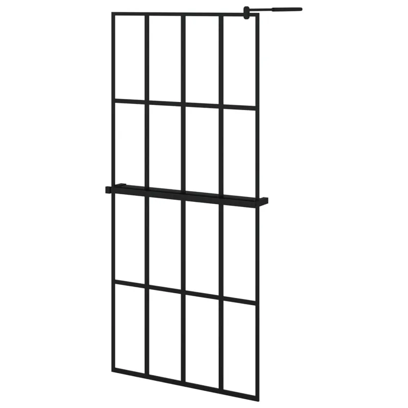 vidaXL Mampara ducha con estante vidrio ESG y aluminio negro 90x195 cm - Baño