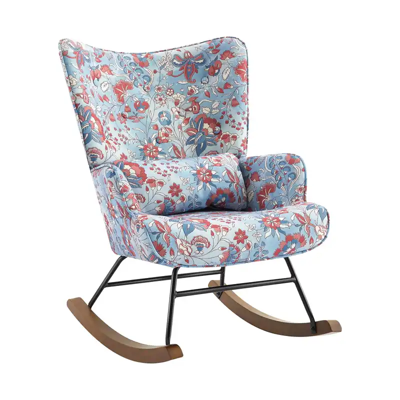 Mecedora escandinava de terciopelo con estructura de metal reforzado y base de madera maciza. Asiento acolchado para máxima comodidad. Ideal para dormitorios y balcones. 71x71x33 cm | Soporta 300 lbs. - Sofás sillones puffs