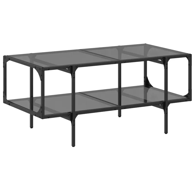 Mesa de Café - Mesa de Centro superficie de vidrio acero negra 98,5x50x45 cm