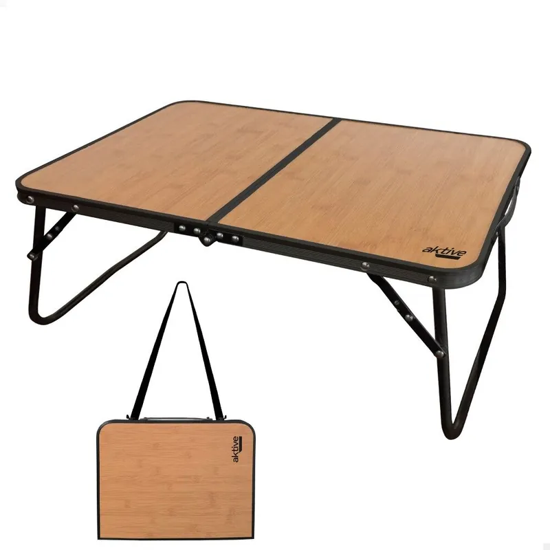 Mesa de camping plegable efecto bambú c/asas transporte Aktive - Jardín