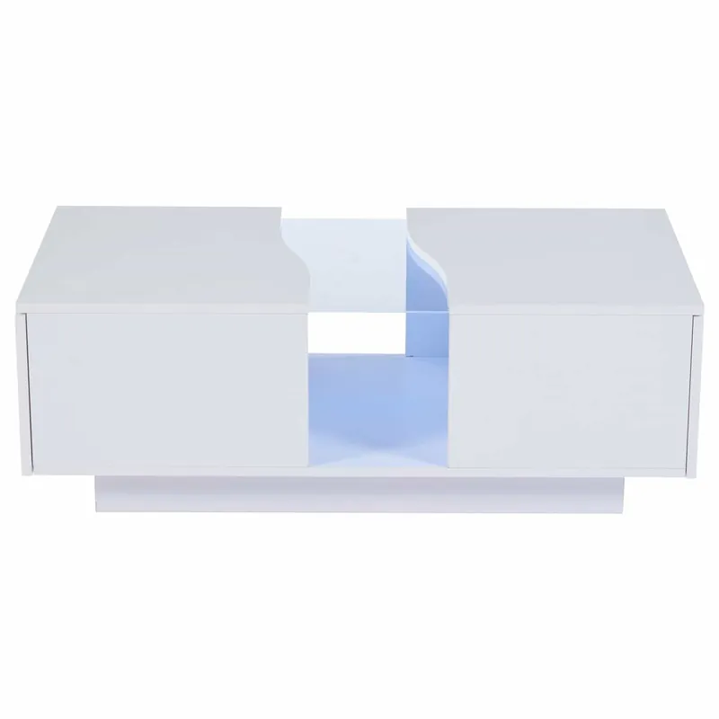 Mesa de café moderna LED - 100 x 50 x 35 cm - Mesa auxiliar blanca con luz LED y panel acrílico - Blanco