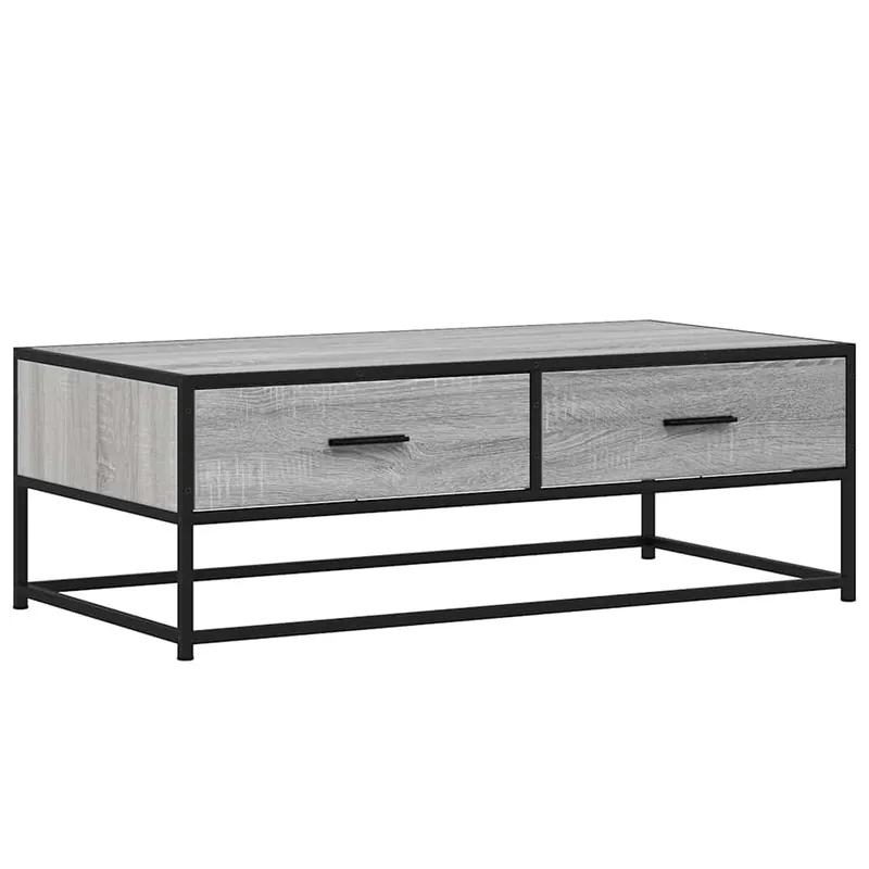 Mesa de centro madera ingeniería metal roble humo 100x50x35 cm - Muebles