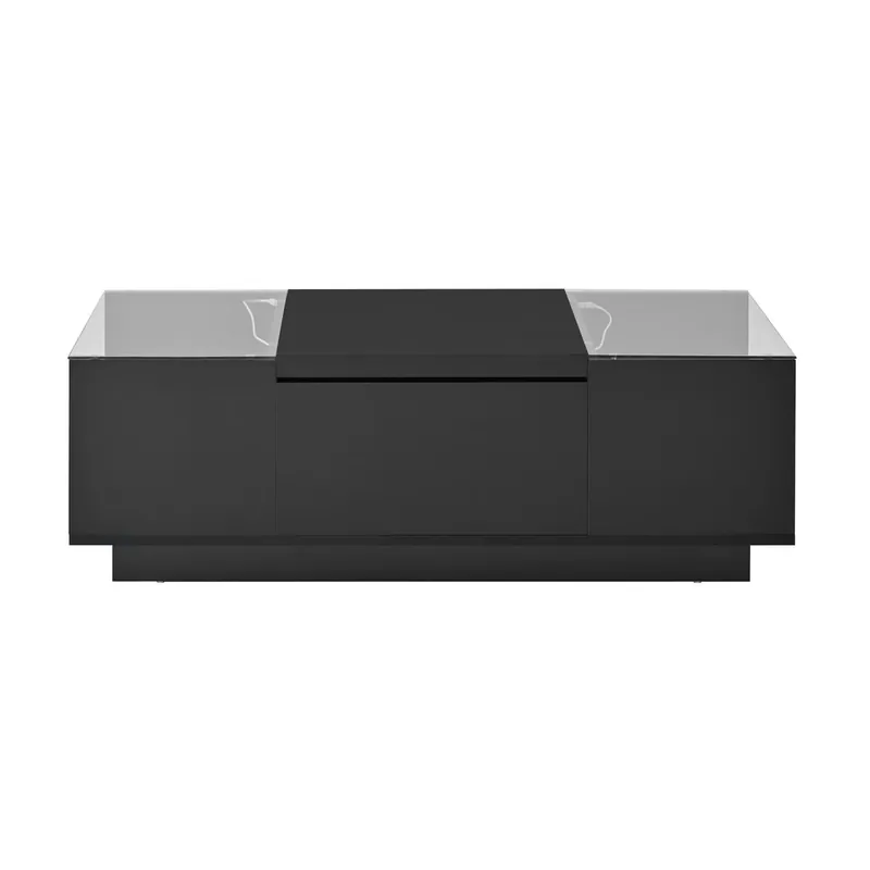 Mesa de centro moderna 105 cm - con almacenamiento, iluminación LED, 2 cajones, vidrio - Blanco