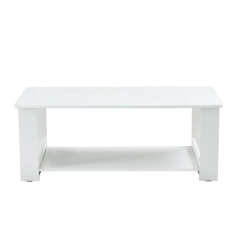 Mesa auxiliar moderna 110x55x42 cm - 2 niveles de almacenamiento - Blanco madera